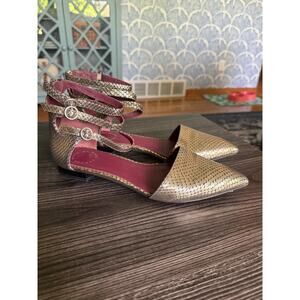 Marc by Marc Jacobs Metallic Gold Snake-Print Pointed Flats with Pink Lining